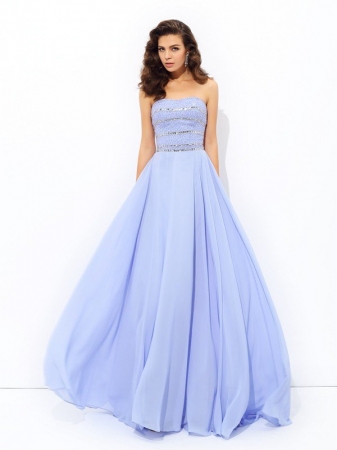 A-line/Princess Strapless Beading Sleeveless Long Chiffon Dresses