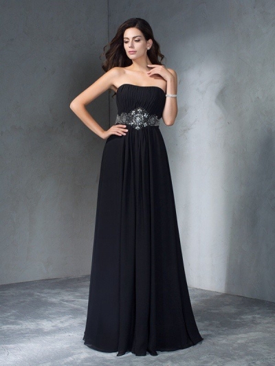 A-Line/Princess Strapless Beading Sleeveless Long Chiffon Dresses [60607]