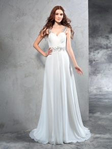 A-Line/Princess Sweetheart Pleats Sleeveless Long Chiffon Wedding Dresses