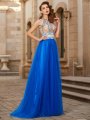 A-Line/Princess Jewel Beading Sleeveless Floor-Length Tulle Dresses