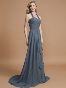 A-Line/Princess Halter Sleeveless Chiffon Sweep/Brush Train Bridesmaid Dresses