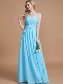 A-Line/Princess V-neck Chiffon Floor-Length Sleeveless Bridesmaid Dresses