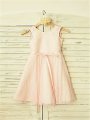 A-line/Princess Scoop Sleeveless Sash/Ribbon/Belt Tea-Length Lace Flower Girl Dresses