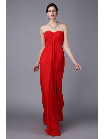 Sheath/Column Strapless Sleeveless Pleats Long Chiffon Dresses