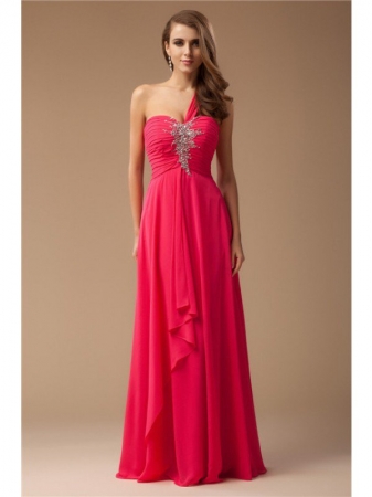 Sheath/Column One-Shoulder Beading Sleeveless Long Chiffon Dresses