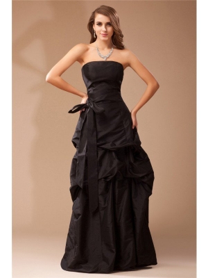 A-Line/Princess Strapless Sleeveless Ruffles Long Taffeta Dresses