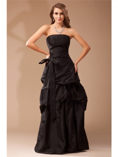 A-Line/Princess Strapless Sleeveless Ruffles Long Taffeta Dresses [N13ZYDRESS89]