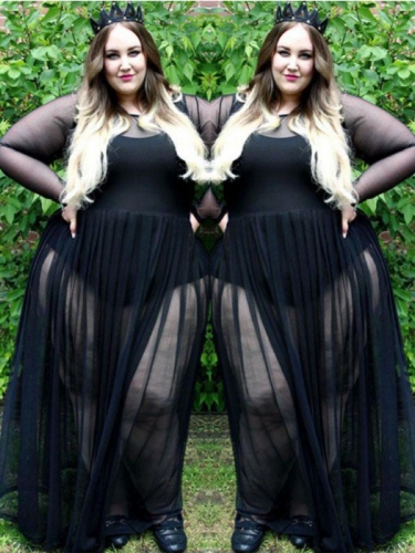 A-Line/Princess Sheer Neck Long Sleeves Ruched Floor-Length Chiffon Plus Size Dresses