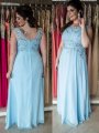 A-Line/Princess Bateau Sleeveless Beading Floor-Length Chiffon Plus Size Dresses