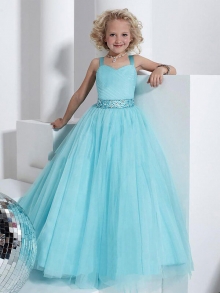 Ball Gown Straps Sleeveless Crystal Floor-Length Tulle Flower Girl Dresses