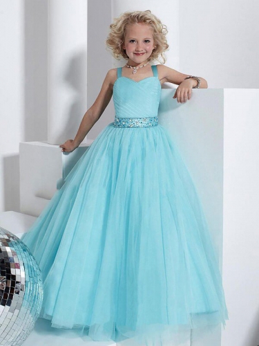 Ball Gown Straps Sleeveless Crystal Floor-Length Tulle Flower Girl Dresses