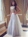 A-Line/Princess Bateau Sleeveless Tulle Floor-Length Beading Two Piece Dresses