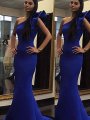 Trumpet/Mermaid Sleeveless One-Shoulder Ruffles Sweep/Brush Train Satin Dresses