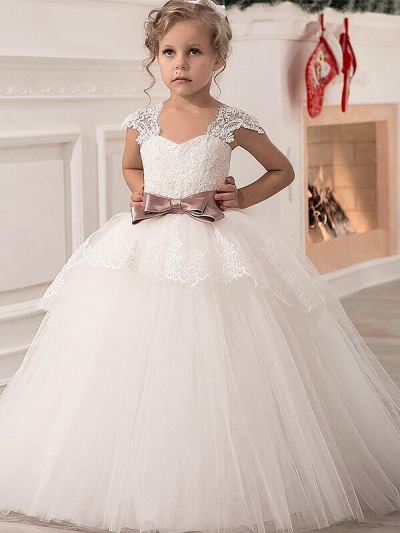 Ball Gown Straps Sleeveless Sash/Ribbon/Belt Tulle Floor-Length Flower Girl Dresses [PON1506EV811]