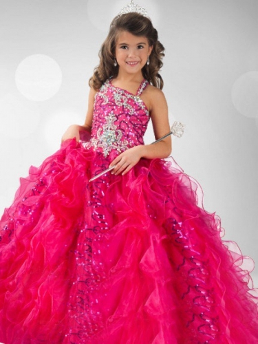 Ball Gown Straps Sequin Sleeveless Long Organza Flower Girl Dresses