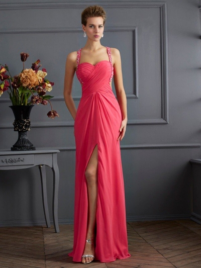 Empire Sweetheart Sleeveless Ruffles Long Chiffon Dresses [40078]