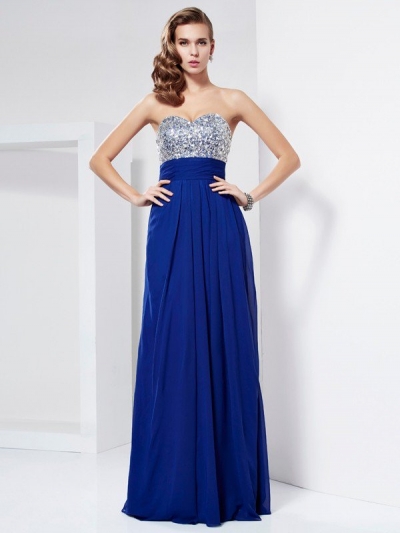 Sheath/Column Sweetheart Sleeveless Rhinestone Long Chiffon Dresses [40095]