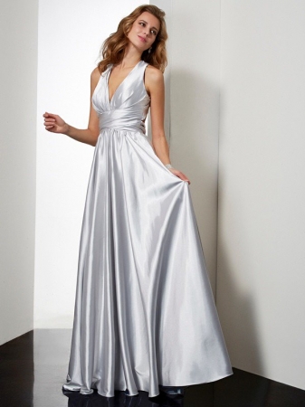 Sheath/Column Halter Sleeveless Pleats Long Elastic Woven Satin Dresses