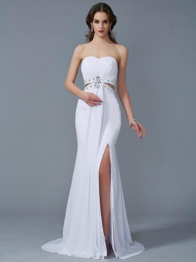 A-Line/Princess Sweetheart Sleeveless Beading Long Chiffon Dresses [40594]