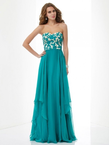 A-Line/Princess Sweetheart Sleeveless Applique Long Chiffon Dresses