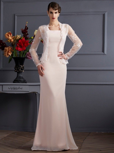 Sheath/Column Square Sleeveless Long Chiffon Mother of the Bride Dresses [40744]