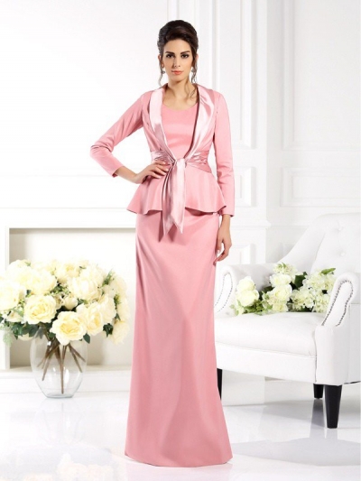 Sheath/Column Square Sleeveless Long Elastic Woven Satin Mother of the Bride Dresses [50068]