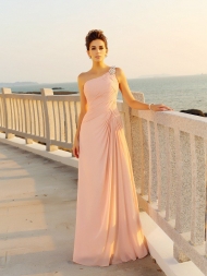 A-Line/Princess One-Shoulder Beading Sleeveless Long Chiffon Dresses