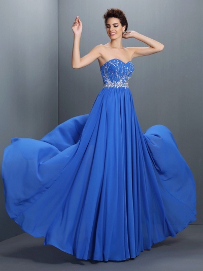 A-Line/Princess Sweetheart Beading Sleeveless Long Chiffon Dresses [50330]