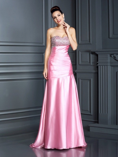 Trumpet/Mermaid Sweetheart Beading Sleeveless Long Elastic Woven Satin Dresses [50347]