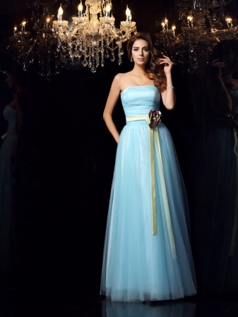 Ball Gown Strapless Sash/Ribbon/Belt Sleeveless Long Satin Quinceanera Dresses