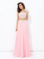 A-line/Princess Straps Applique Sleeveless Long Chiffon Two Piece Dresses