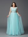 A-Line/Princess Scoop Rhinestone Sleeveless Long Elastic Woven Satin Plus Size Dresses