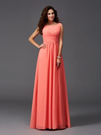 A-Line/Princess Scoop Ruffles Sleeveless Long Chiffon Bridesmaid Dresses [60288]