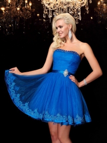 A-Line/Princess Strapless Beading Sleeveless Short Net Dresses