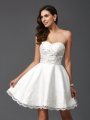 A-Line/Princess Sweetheart Beading Sleeveless Short Satin Dresses