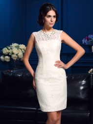 Sheath/Column Jewel Lace Sleeveless Short Lace Mother of the Bride Dresses