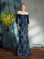 Trumpet/Mermaid Off-the-Shoulder Lace 3/4 Sleeves Long Lace Mother of the Bride Dresses