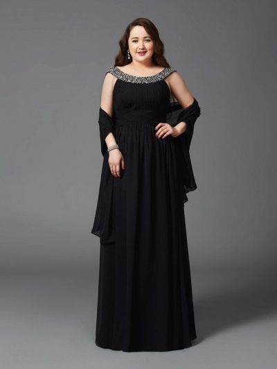 A-Line/Princess Scoop Rhinestone Sleeveless Long Chiffon Plus Size Dresses [60634]