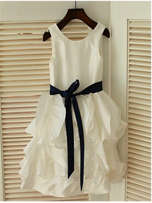 A-line/Princess Sleeveless Scoop Bowknot Tea-Length Chiffon Flower Girl Dresses