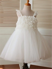 A-line/Princess Sleeveless Straps Ruffles Tea-Length Organza Flower Girl Dresses