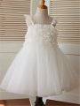 A-line/Princess Sleeveless Straps Ruffles Tea-Length Organza Flower Girl Dresses