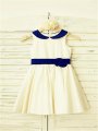 A-line/Princess Scoop Sleeveless Hand-made Flower Tea-Length Satin Flower Girl Dresses