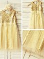 A-line/Princess Scoop Sleeveless Ruffles Tea-Length Sequins Flower Girl Dresses