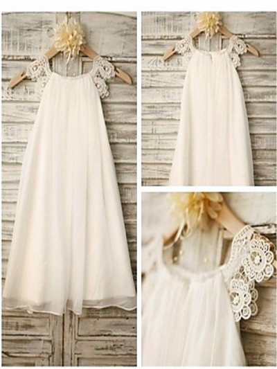 A-line/Princess Scoop Sleeveless Lace Floor-Length Chiffon Flower Girl Dresses [EL1605531]