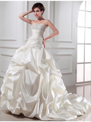 Ball Gown Beading Strapless Sleeveless Long Satin Wedding Dresses