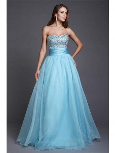 A-Line/Princess Sweetheart Beading Sleeveless Long Organza Dresses [N13ZDRESS626]