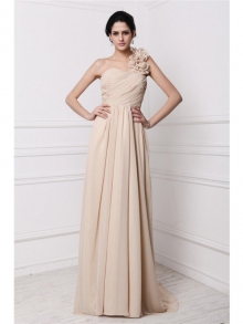 Sheath/Column One-Shoulder Sleeveless Pleats Long Chiffon Dresses