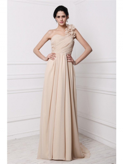 Sheath/Column One-Shoulder Sleeveless Pleats Long Chiffon Dresses [N13ZYDRESS149]