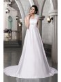 A-Line/Princess Sleeveless Lace Long Satin Wedding Dresses