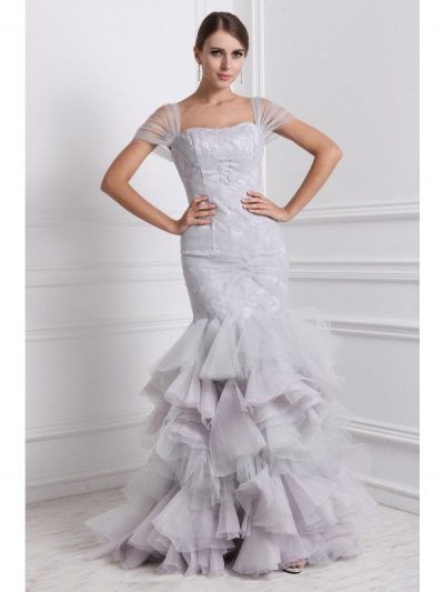 Trumpet/Mermaid Straps Short Sleeves Ruffles Long Organza Dresses